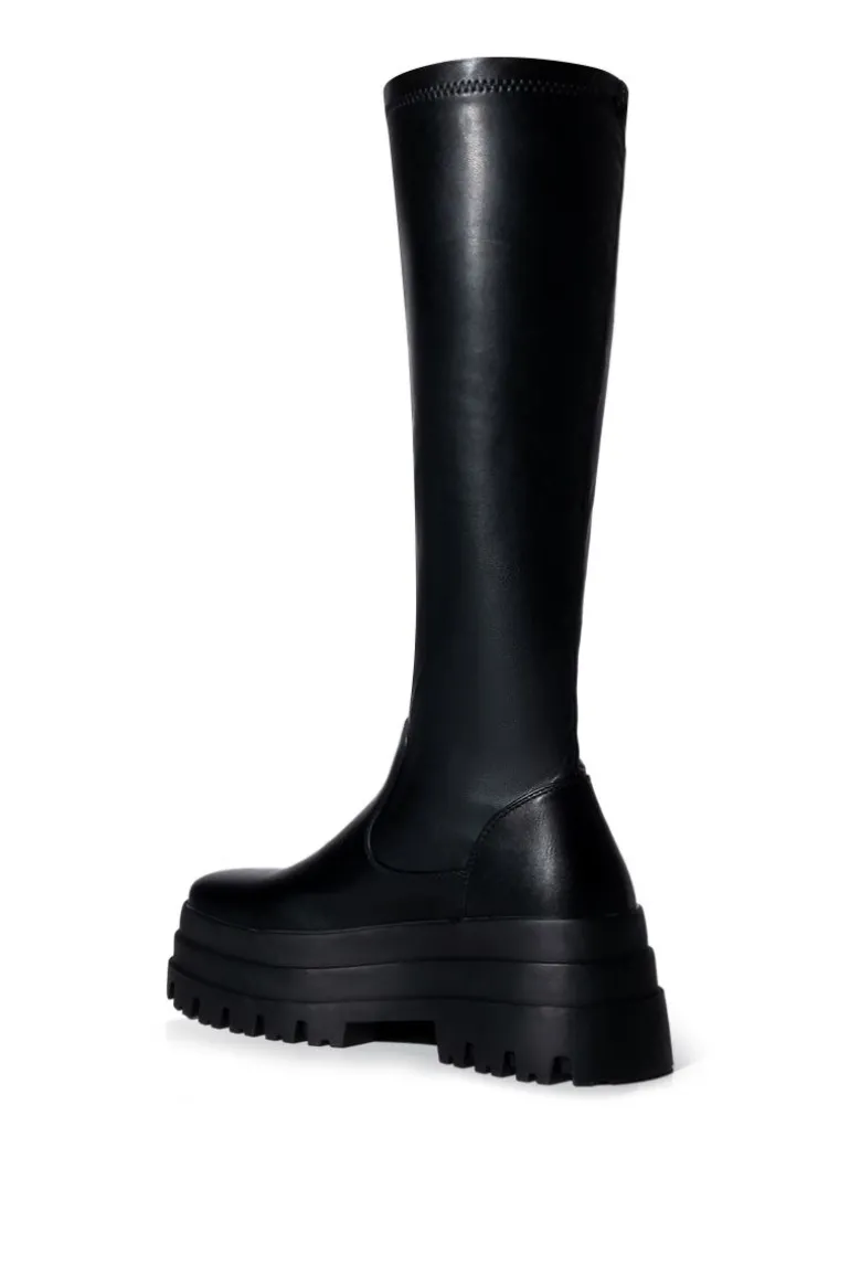Aretha- Flat Platform Knee High Stretch Boot